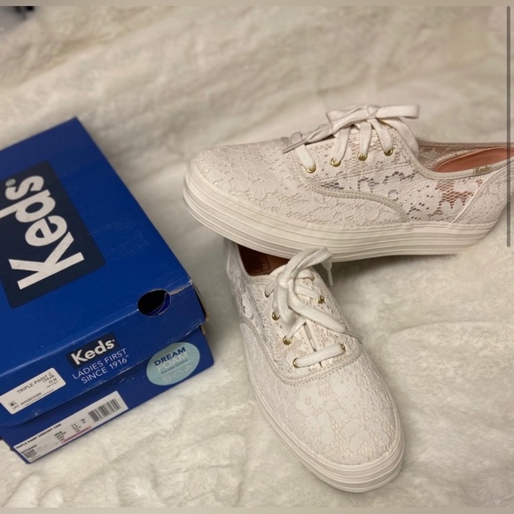 NWT Keds Triple Cream Painted Crochet Platform Sneakers Size 11 M - Picture 9 of 16